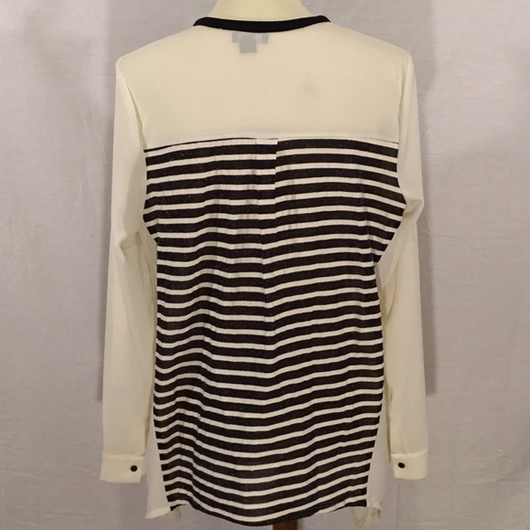HOMMAGE ASYMMETRICAL HEM LONG SLEEVE STRIPE BLOUSE - Picture 5 of 6